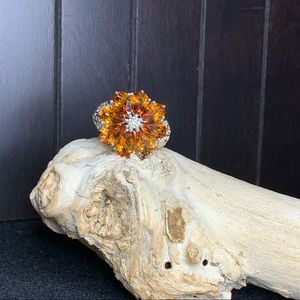 Sterling Citrine and Diamond Flower Ring